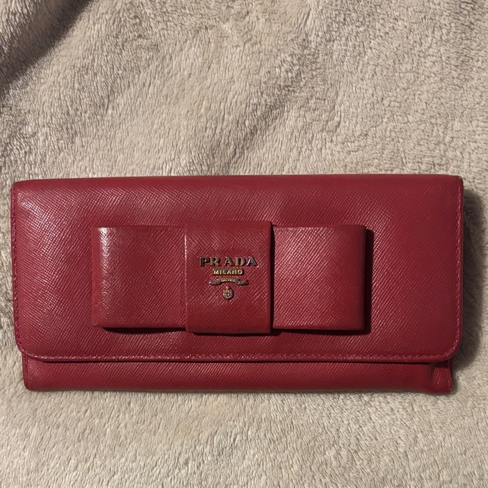 Prada Hot Pink Saffiano Bow Continental Wallet